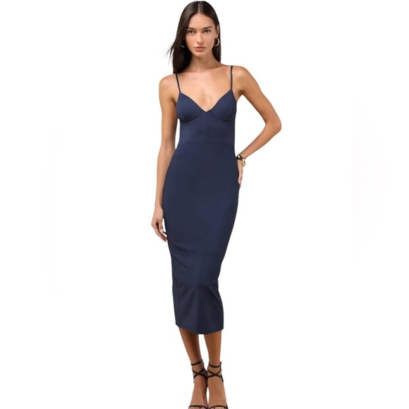 Lulu's Blue Bodycon Spaghetti Strap Midi Dress - Picture 1 of 8